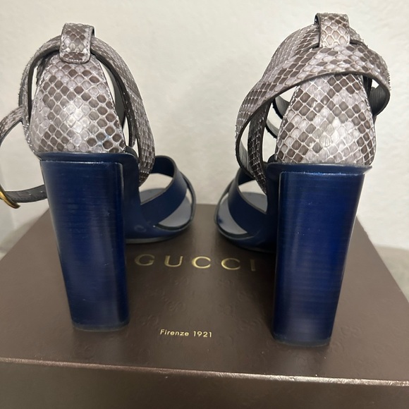 GUCCI platform sandals, Navy blue with snake skin ankle straps, Size 39 - Picture 8 of 11